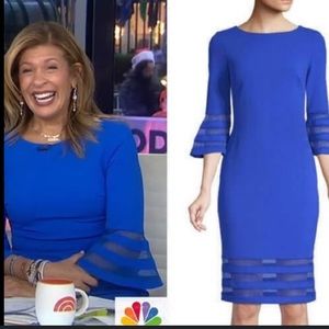 CALVIN KLEIN BELL SLEEVE ILLUSION STRIPE ROYAL BLUE DRESS NEW WITHOUT TICKET